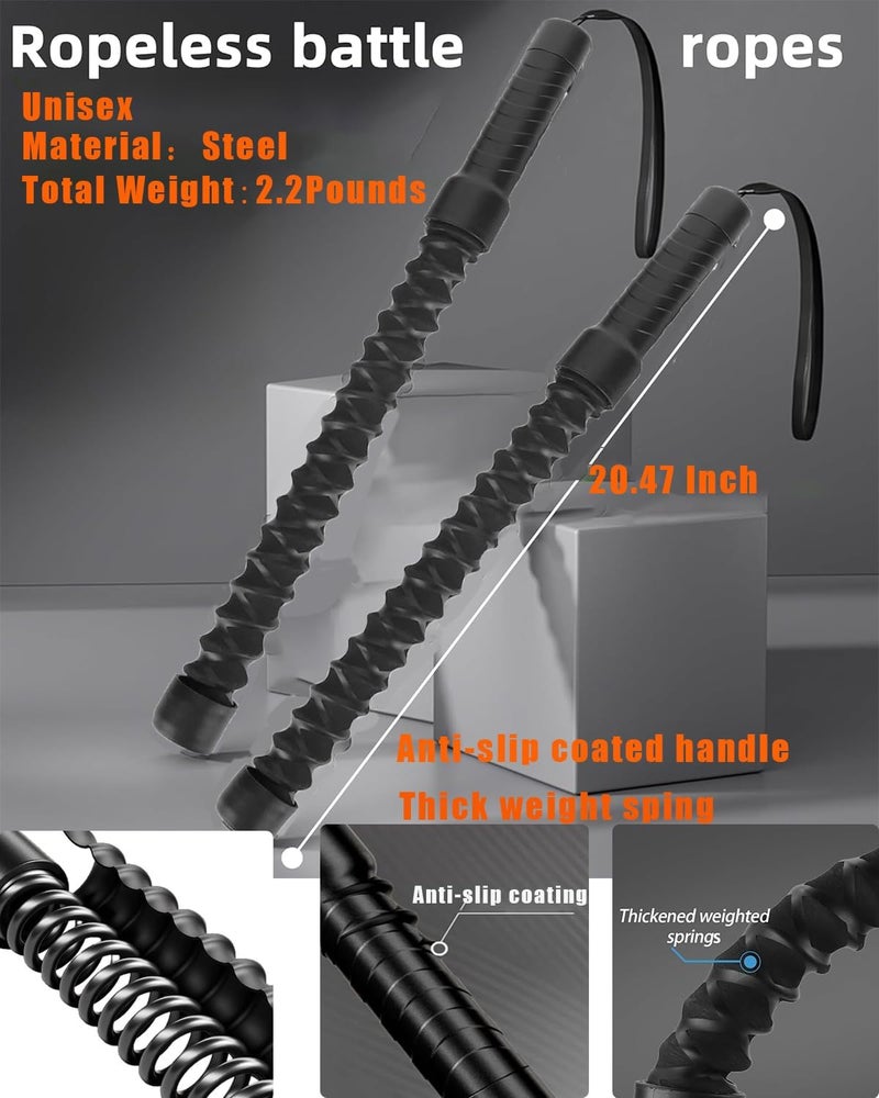 BASN Ropeless Battle Rope for Home Gym,Heave Duty Home Gym cordless Battle Rope for Advanced Fitness Training, Low-Impact Cardio Training Durable Core Strength Arm Muscle Builder Ropes - Image 2